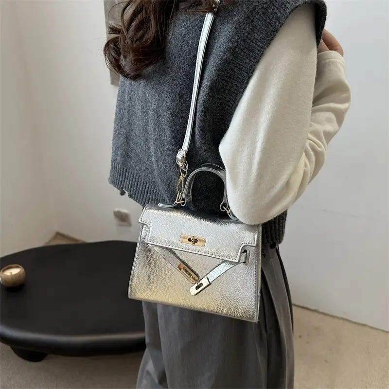 Textured Shoulder Crossbody Bag Silver Gold Plated - Image 11