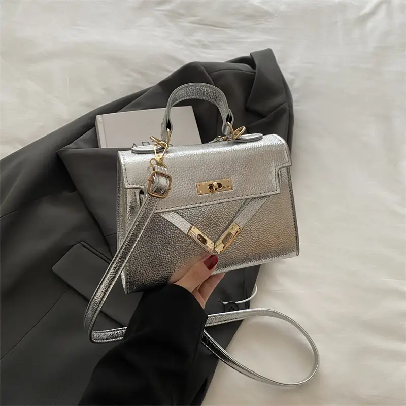 Textured Shoulder Crossbody Bag Silver Gold Plated - Image 9