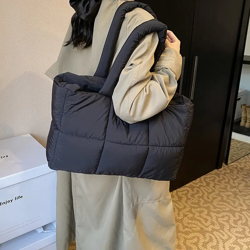 Women Cotton Padded Shoulder Bag Large Capacity 2024