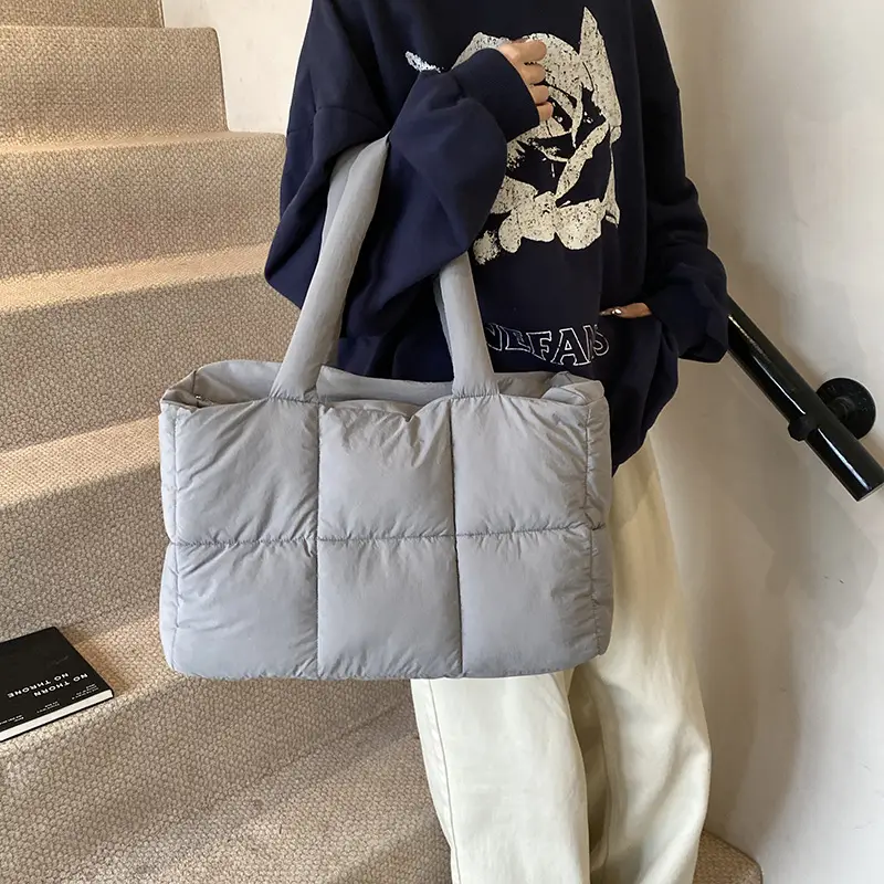 Women Cotton Padded Shoulder Bag Large Capacity 2024