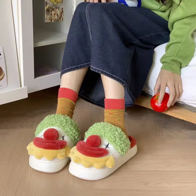 Clown Cotton Slippers for Women 2024 Autumn and Winter New Cartoon Cute Student Home Dormitory Furry Cotton Shoes Wholesale