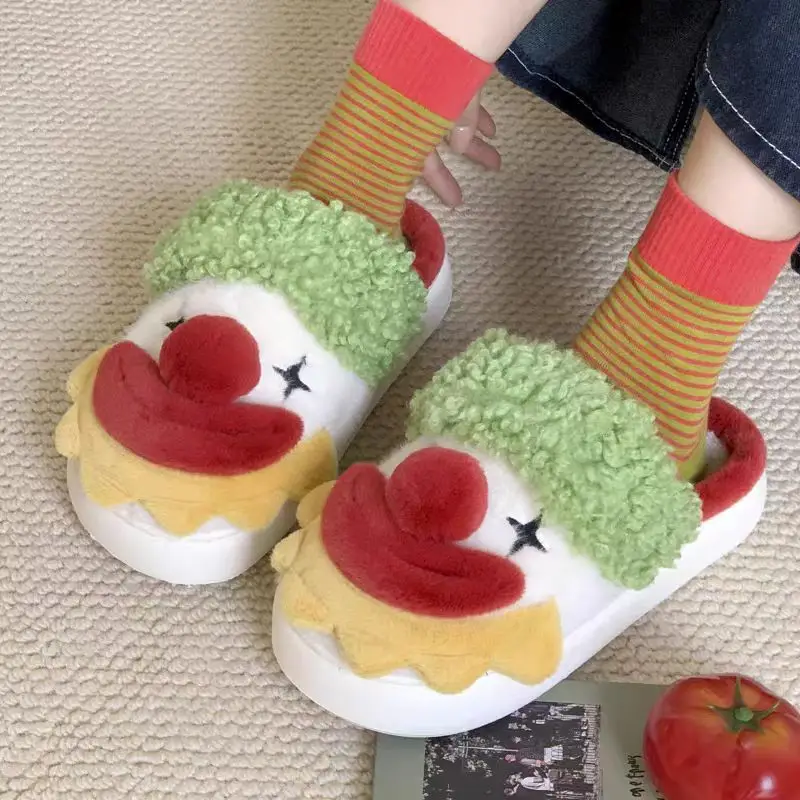 Clown Cotton Slippers for Women 2024 Autumn and Winter New Cartoon Cute Student Home Dormitory Furry Cotton Shoes Wholesale