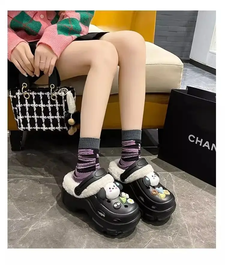 Cave Shoes Winter fleece-lined Detachable Women's Autumn and Winter Girls High Heel Cute Student Non-slip Cotton Slippers Winter fleece-lined — feature 13