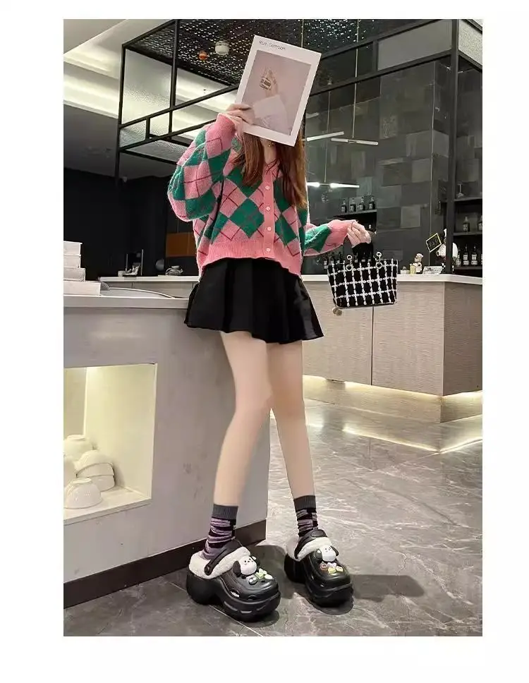 Cave Shoes Winter fleece-lined Detachable Women's Autumn and Winter Girls High Heel Cute Student Non-slip Cotton Slippers Winter fleece-lined — feature 7
