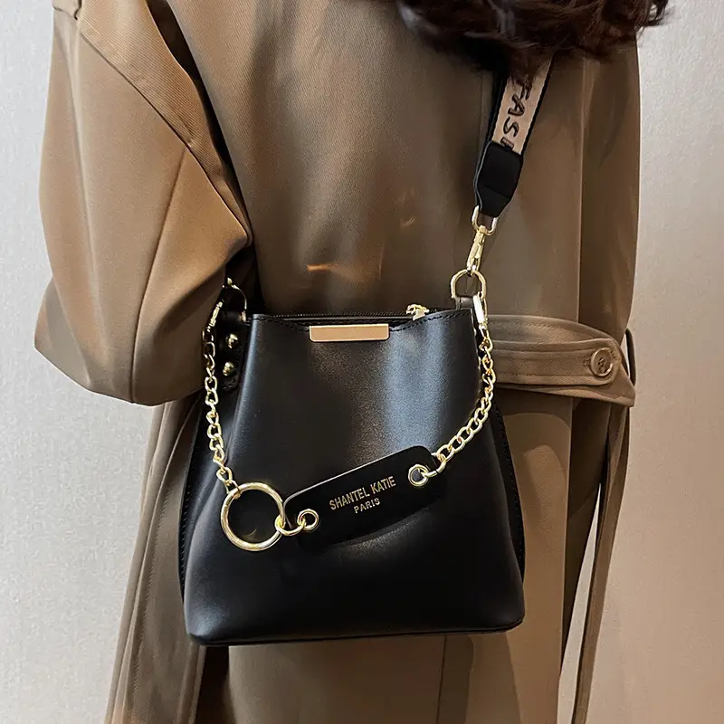 Women's Brown Leather Shoulder Crossbody Bag with Gold Chain - Image 6