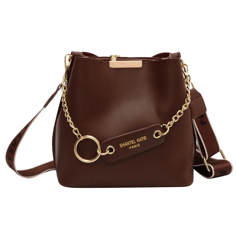 Women's Brown Leather Shoulder Crossbody Bag with Gold Chain - Image 9