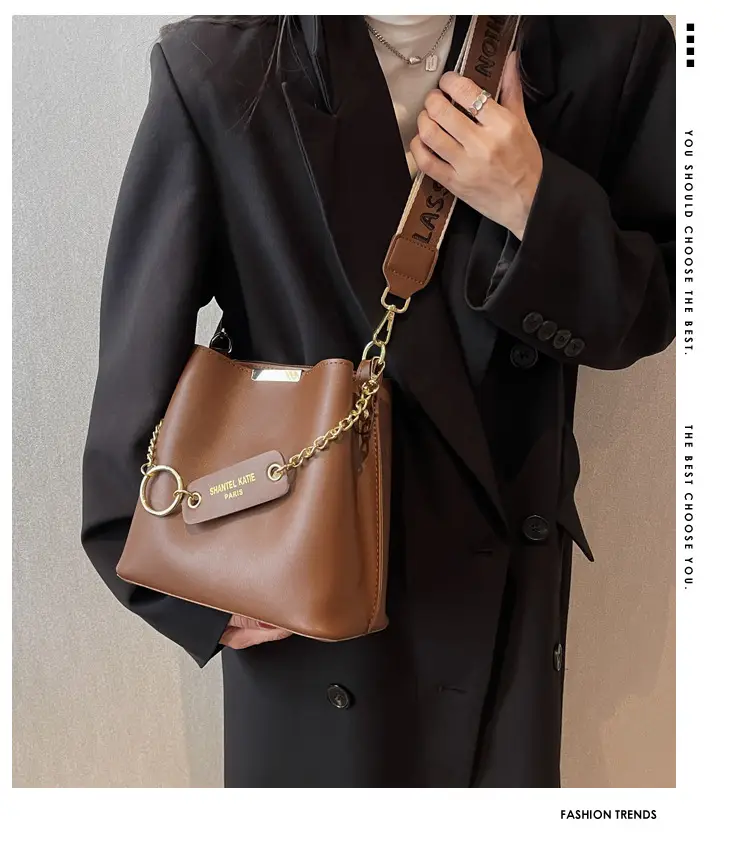 Women's Brown Leather Shoulder Crossbody Bag with Gold Chain — feature 1