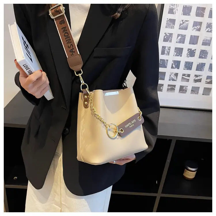 Women's Brown Leather Shoulder Crossbody Bag with Gold Chain — feature 22