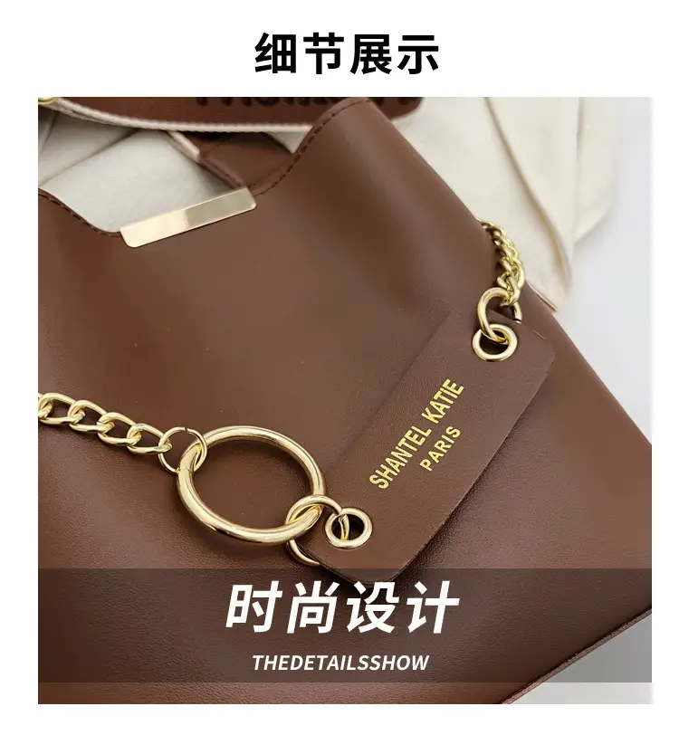 Women's Brown Leather Shoulder Crossbody Bag with Gold Chain — feature 3