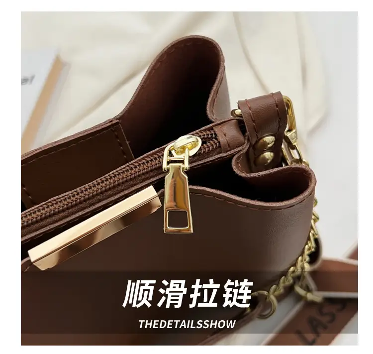 Women's Brown Leather Shoulder Crossbody Bag with Gold Chain — feature 4