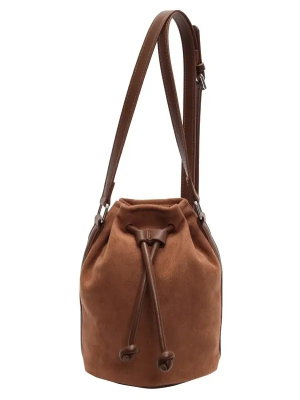 Women's Suede Drawstring Bucket Bag Brown 2024 - Image 7