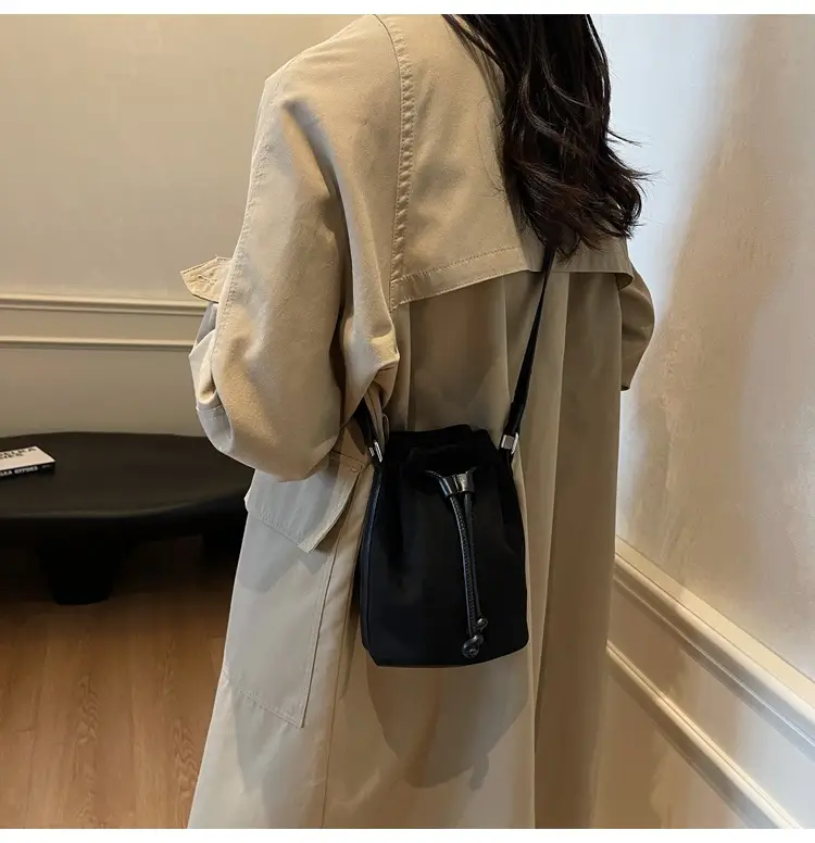 Women's Suede Drawstring Bucket Bag Brown 2024 — feature 13