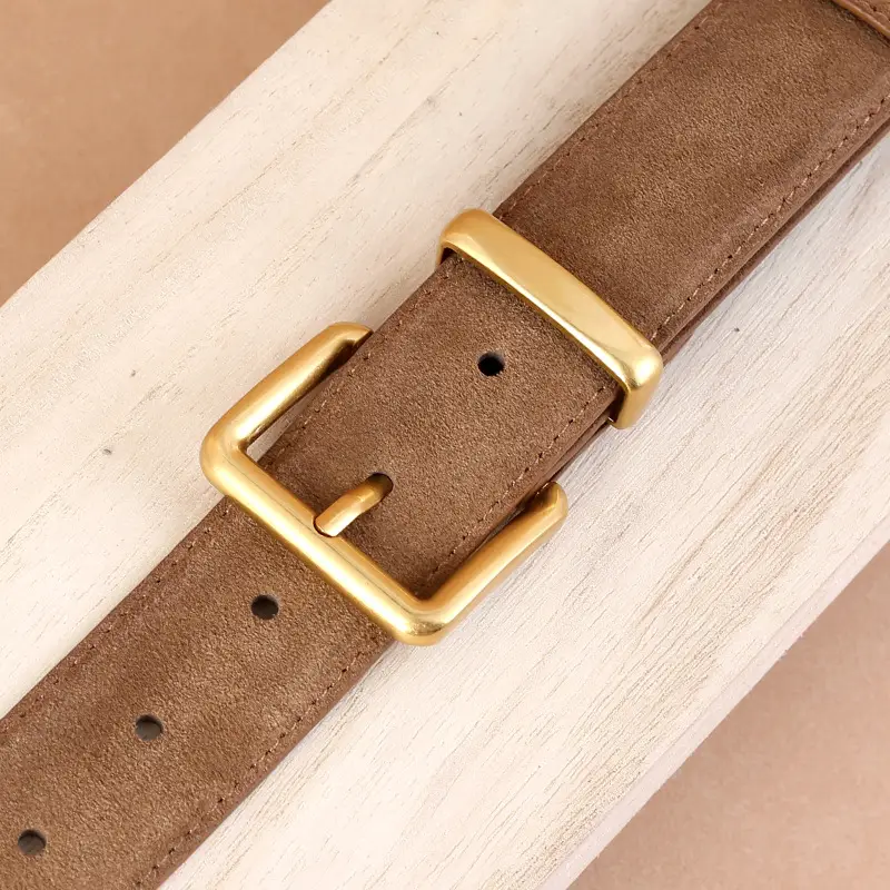 Women's Genuine Leather Matte Belt with Gold Buckle - Image 10