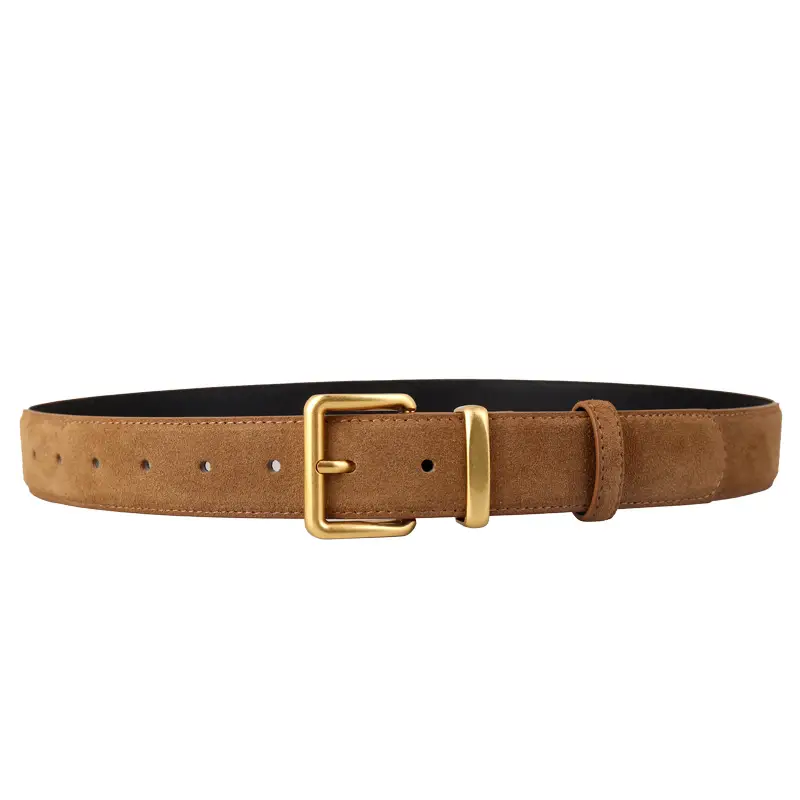 Women's Genuine Leather Matte Belt with Gold Buckle - Image 12