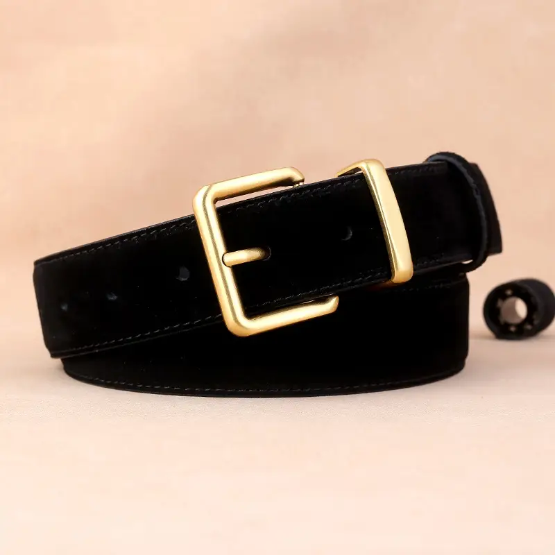 Women's Genuine Leather Matte Belt with Gold Buckle - Image 2