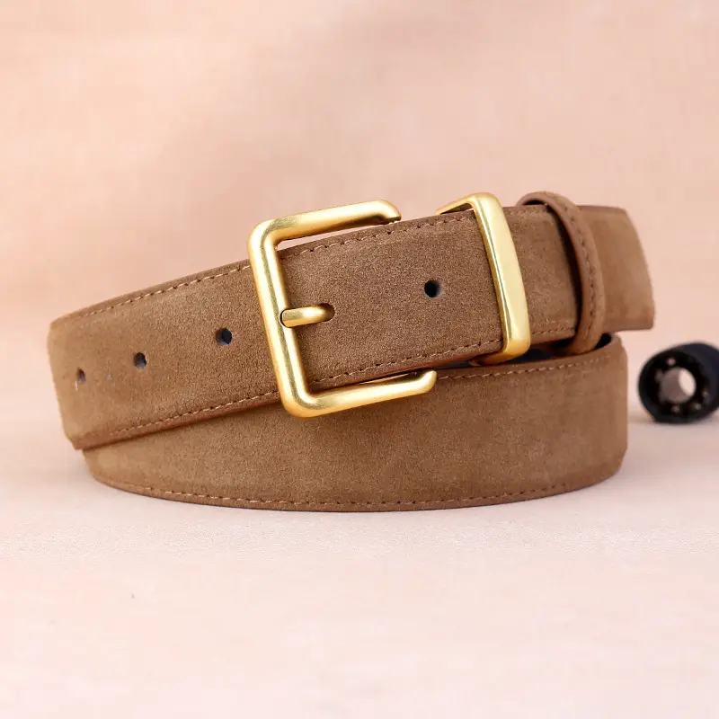 Women's Genuine Leather Matte Belt with Gold Buckle - Image 3