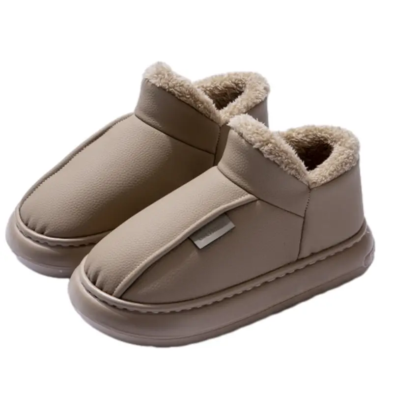 Couple waterproof bag with cotton slippers women's 2024 new autumn and winter non-slip pu leather fleece-lined cotton shoes winter wear - Image 8