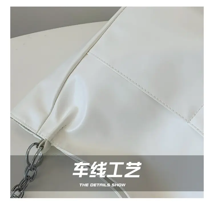 White Casual Shoulder Tote with Pom Pom Pendant — feature 5