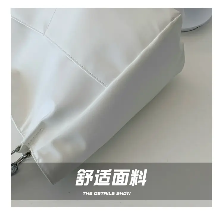 White Casual Shoulder Tote with Pom Pom Pendant — feature 6