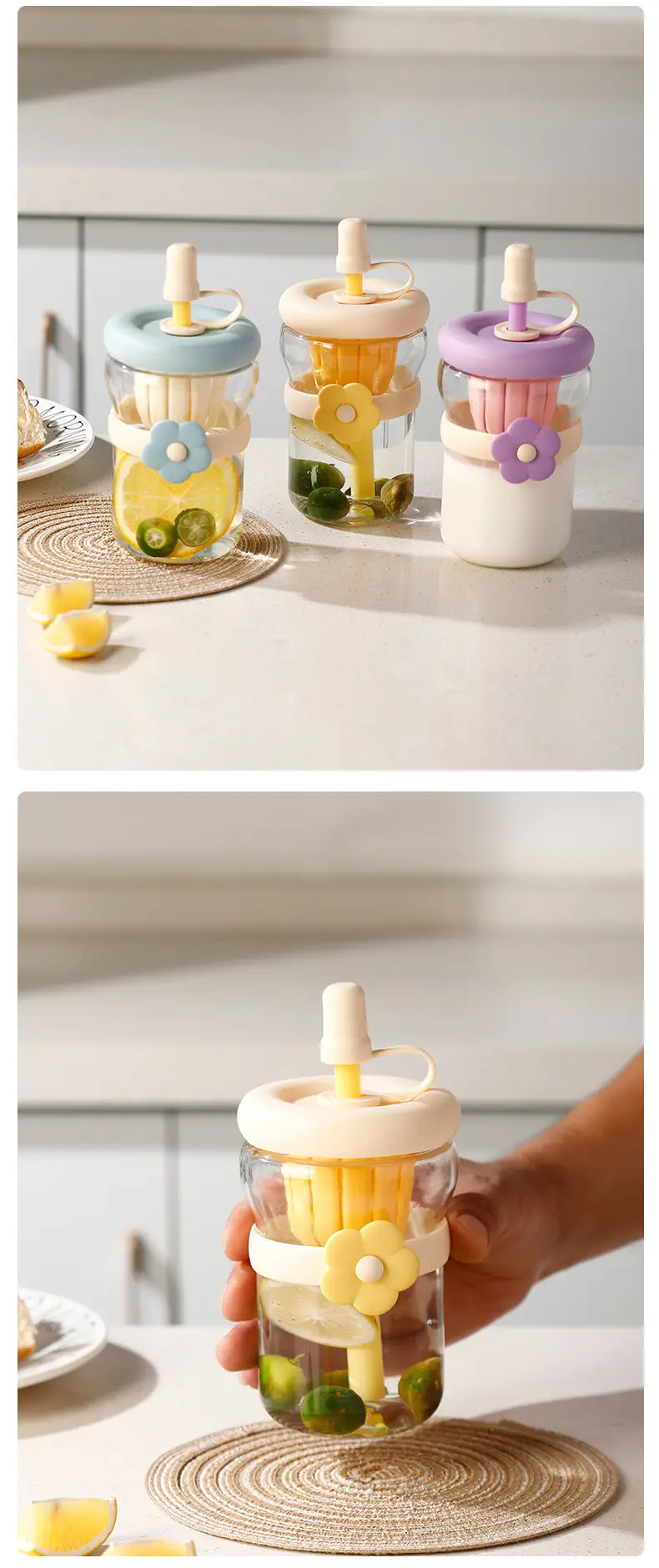 Summer Simple Flower Cup with Straw Coffee Cup Girls High-value Glass Water Cup Accompanying Gift Customization — feature 11