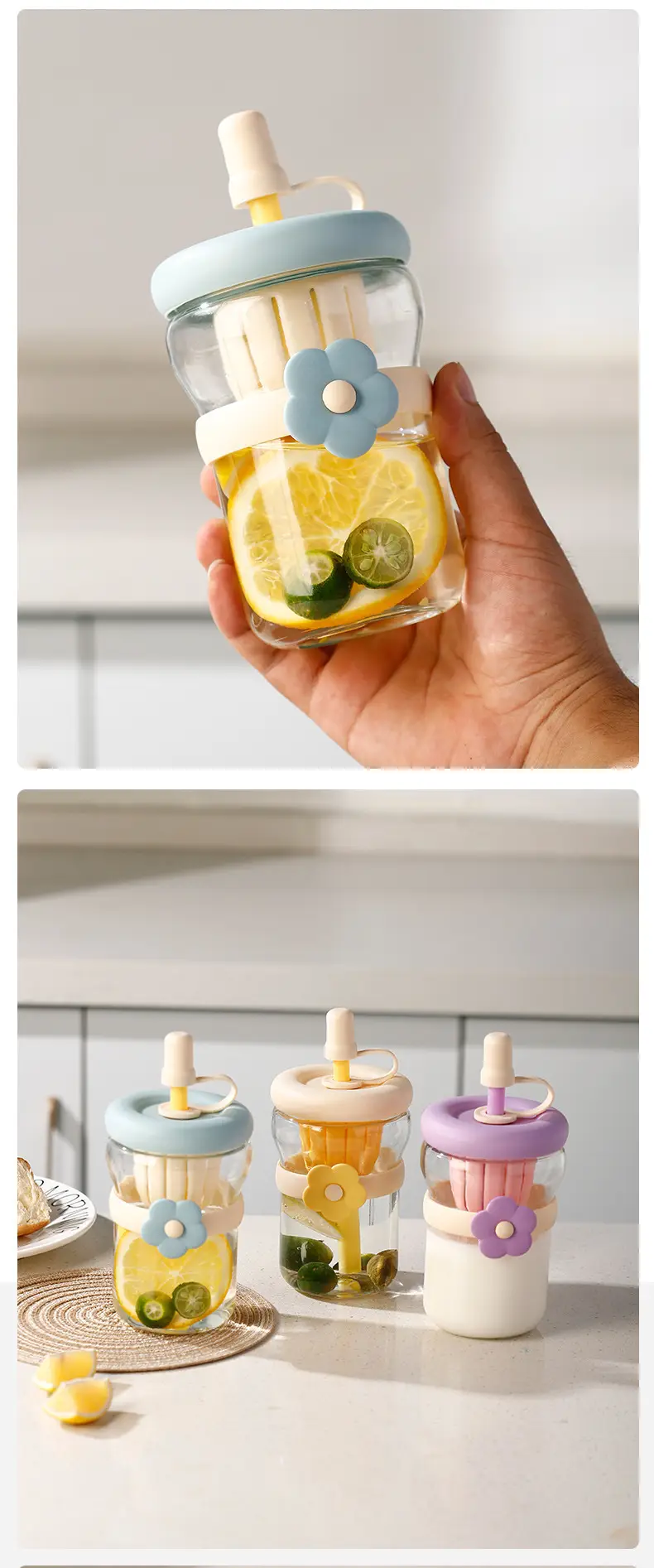 Summer Simple Flower Cup with Straw Coffee Cup Girls High-value Glass Water Cup Accompanying Gift Customization — feature 12