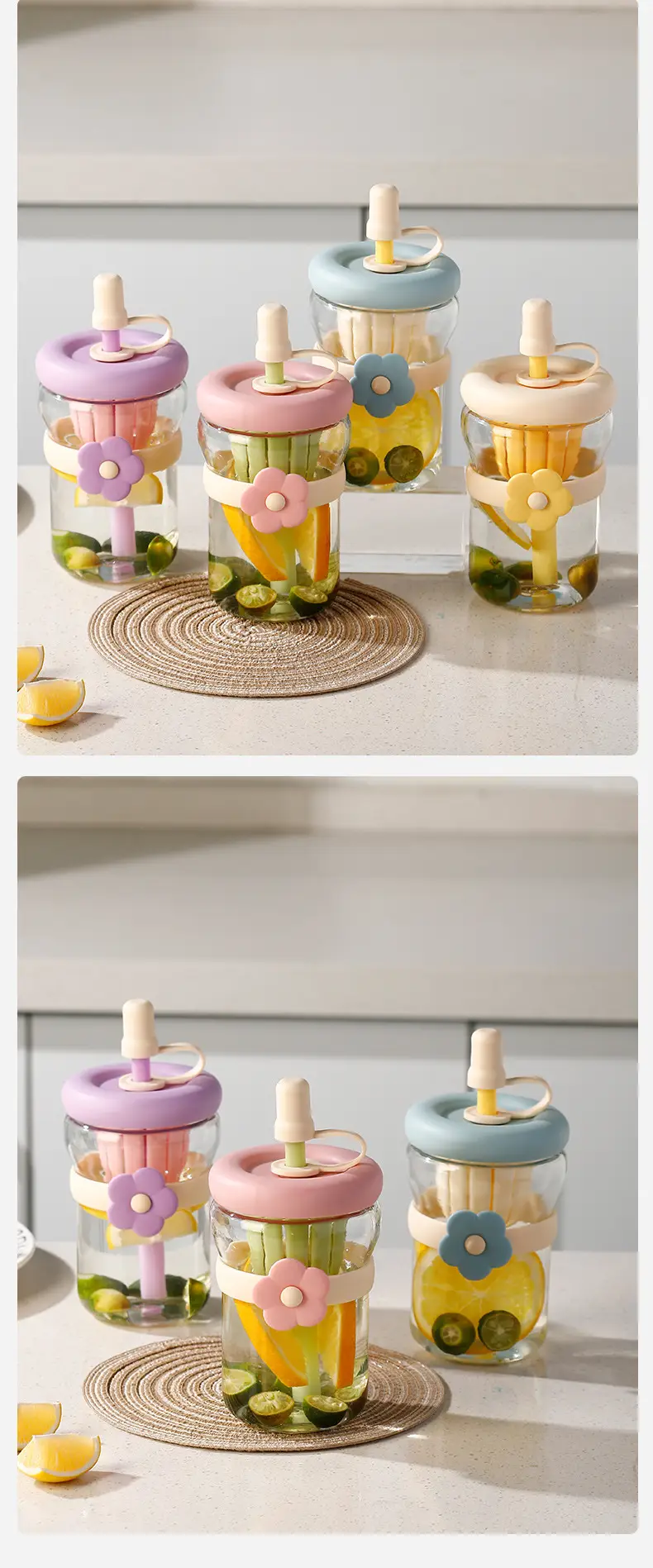 Summer Simple Flower Cup with Straw Coffee Cup Girls High-value Glass Water Cup Accompanying Gift Customization — feature 13