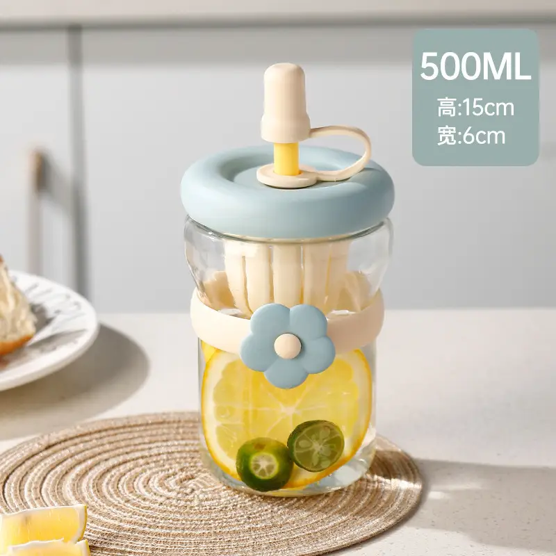 Summer Simple Flower Cup with Straw Coffee Cup Girls High-value Glass Water Cup Accompanying Gift Customization