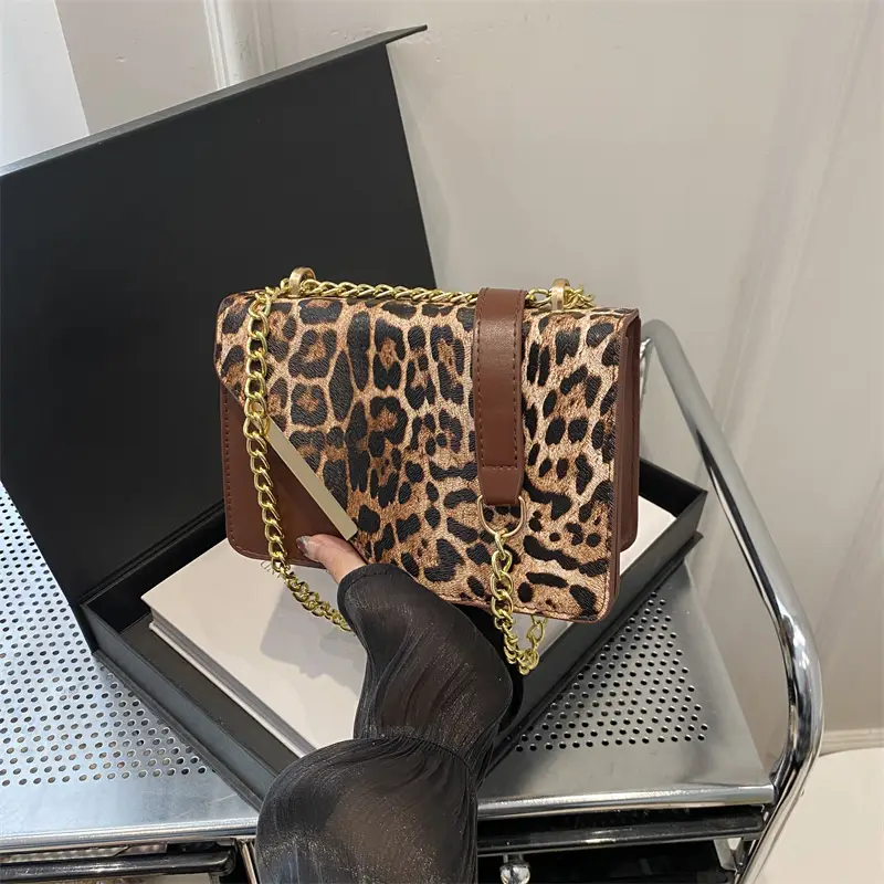 Leopard Print Chain Crossbody Bag Brown - Image 5