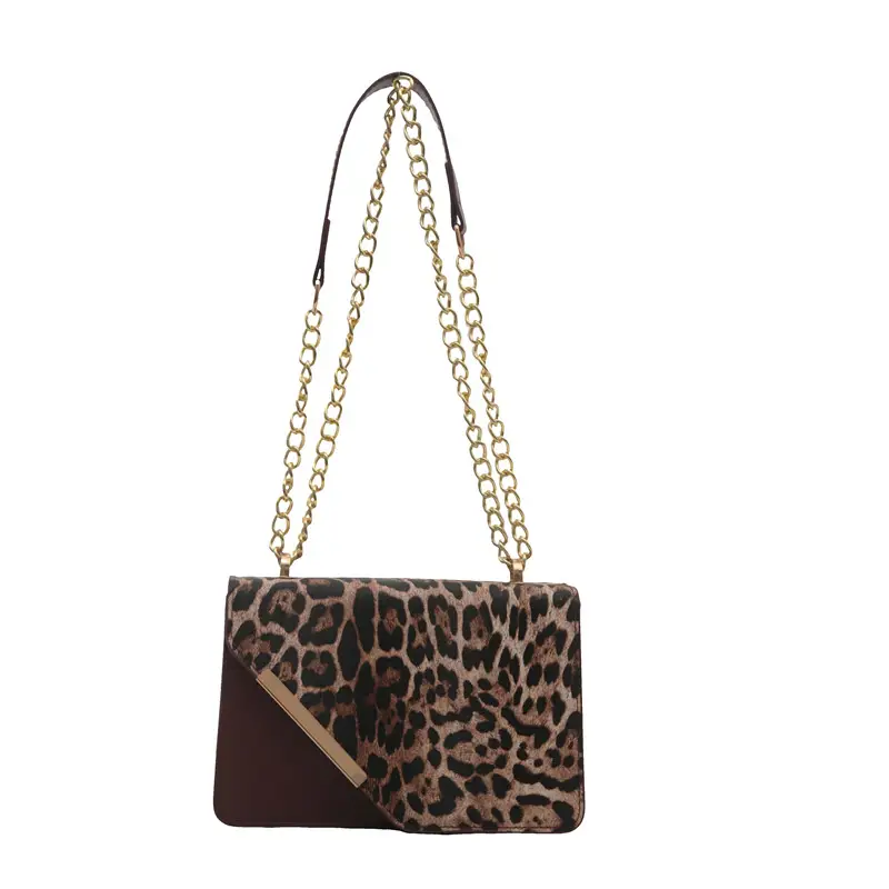 Leopard Print Chain Crossbody Bag Brown - Image 9