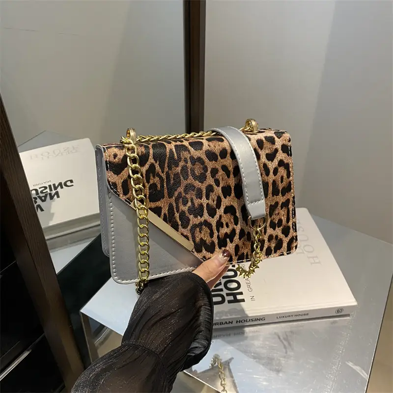 Leopard Print Chain Crossbody Bag Brown - Image 2