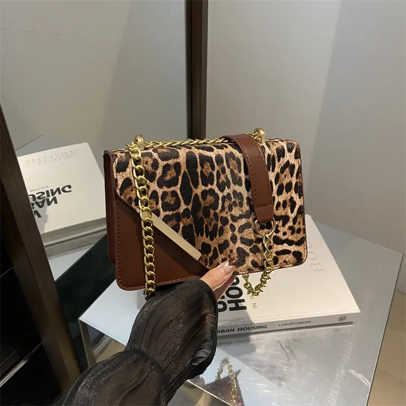 Leopard Print Chain Crossbody Bag Brown - Image 4