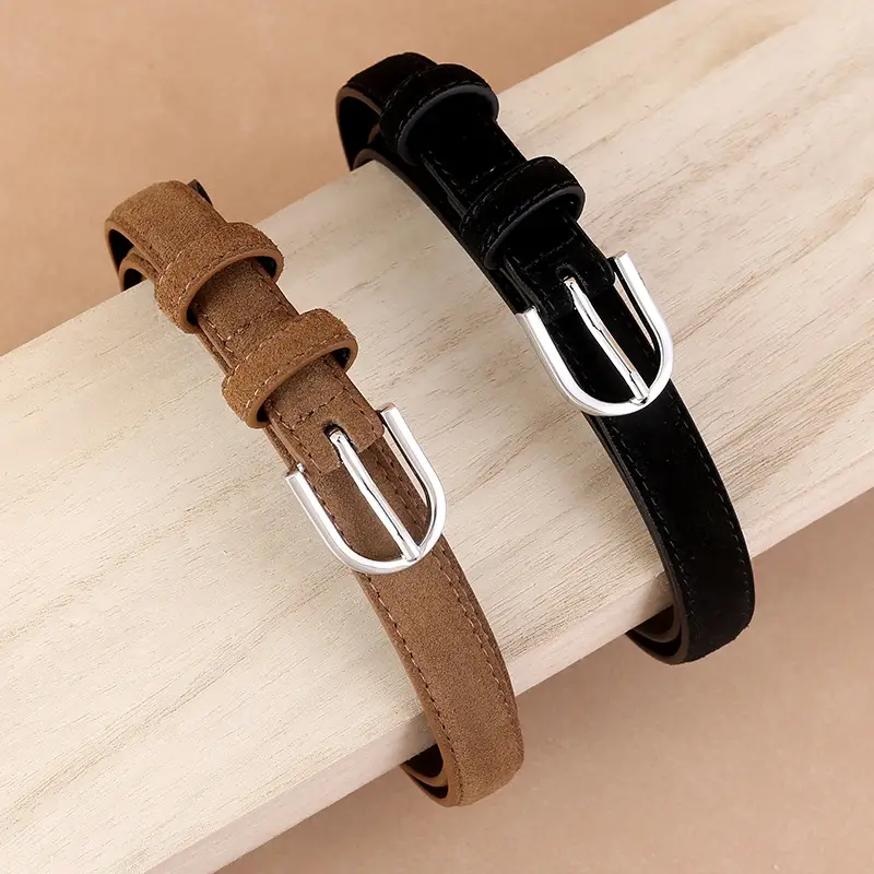 Cow Velvet Women's Belt with Silver Buckle - Image 5