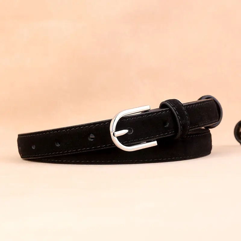Cow Velvet Women's Belt with Silver Buckle - Image 2