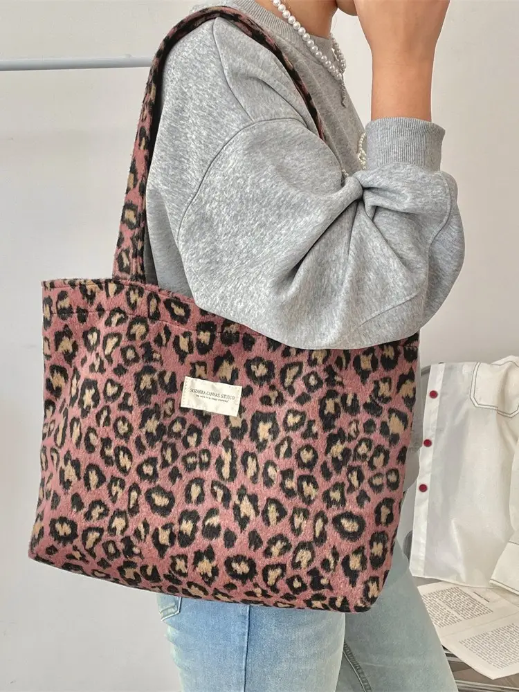 Women Leopard Print Canvas Shoulder Bag Large Capacity - Image 6