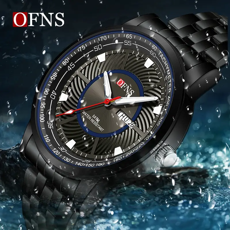 Men's Waterproof Quartz Watch with Green Dial & Black Strap - Image 9