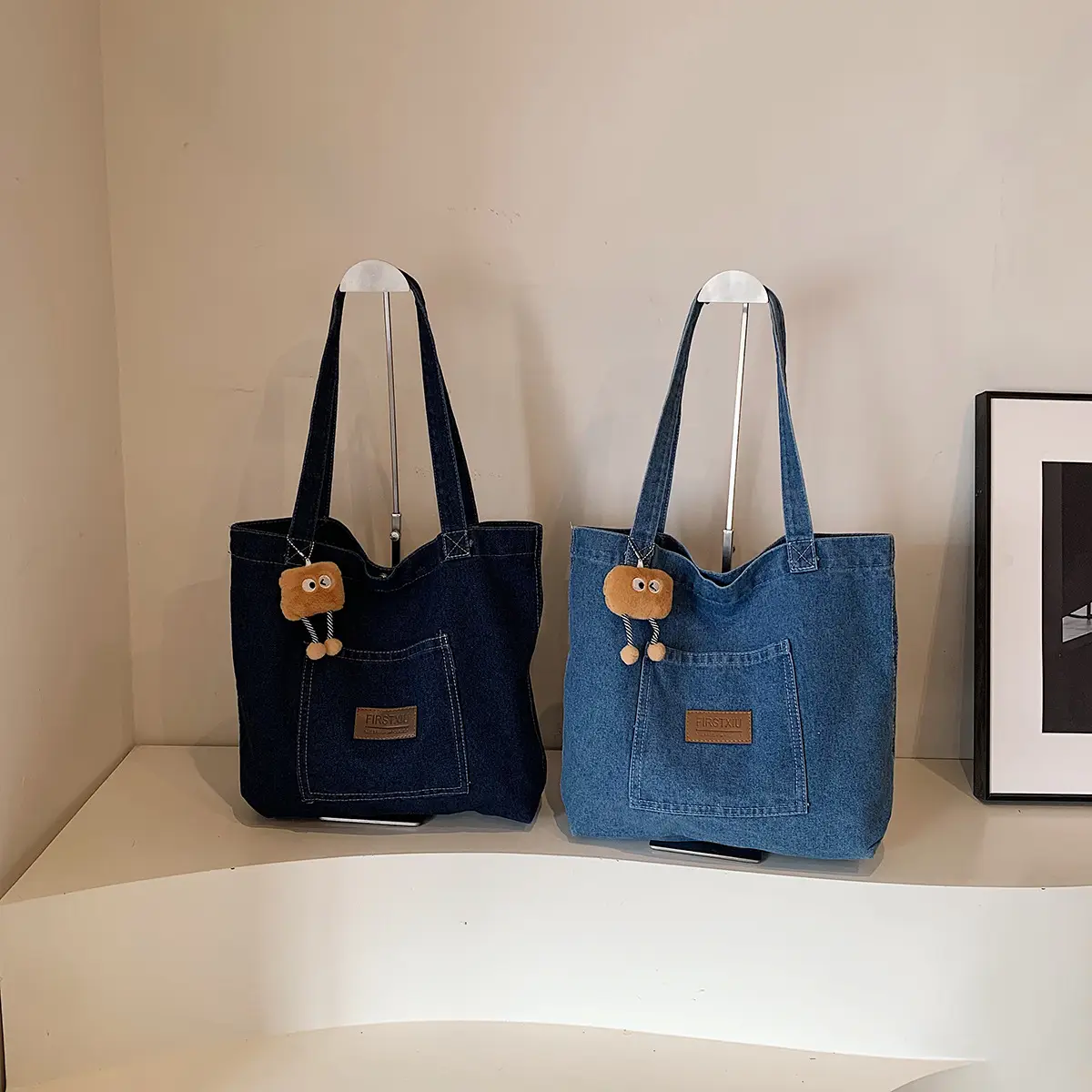 American Style Antique Denim Tote Bag Large Capacity - Image 5