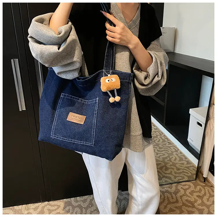 American Style Antique Denim Tote Bag Large Capacity — feature 10