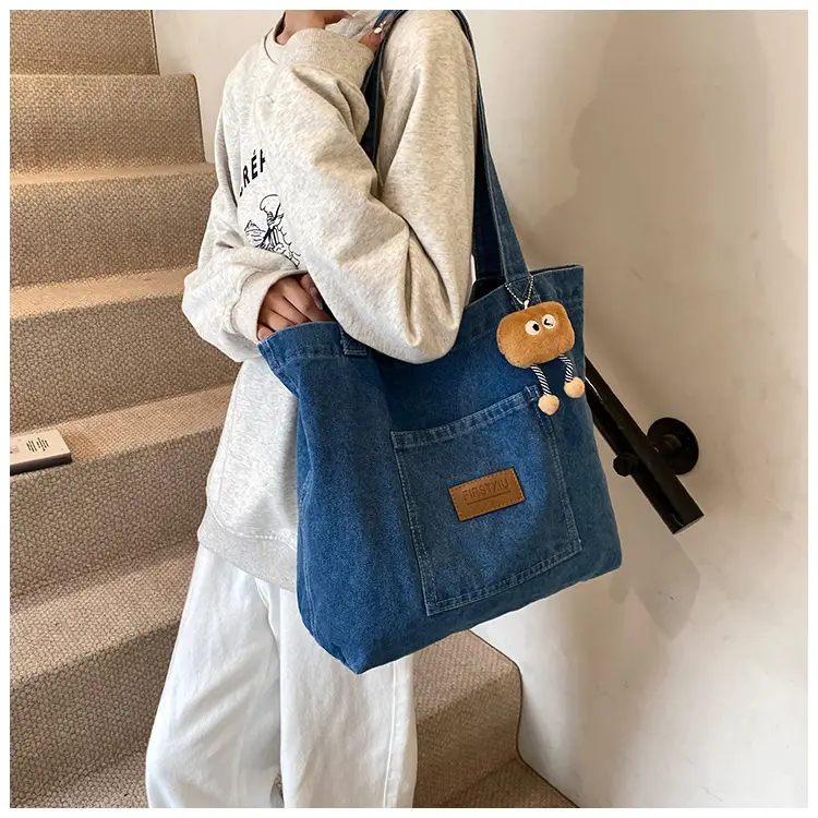 American Style Antique Denim Tote Bag Large Capacity — feature 11