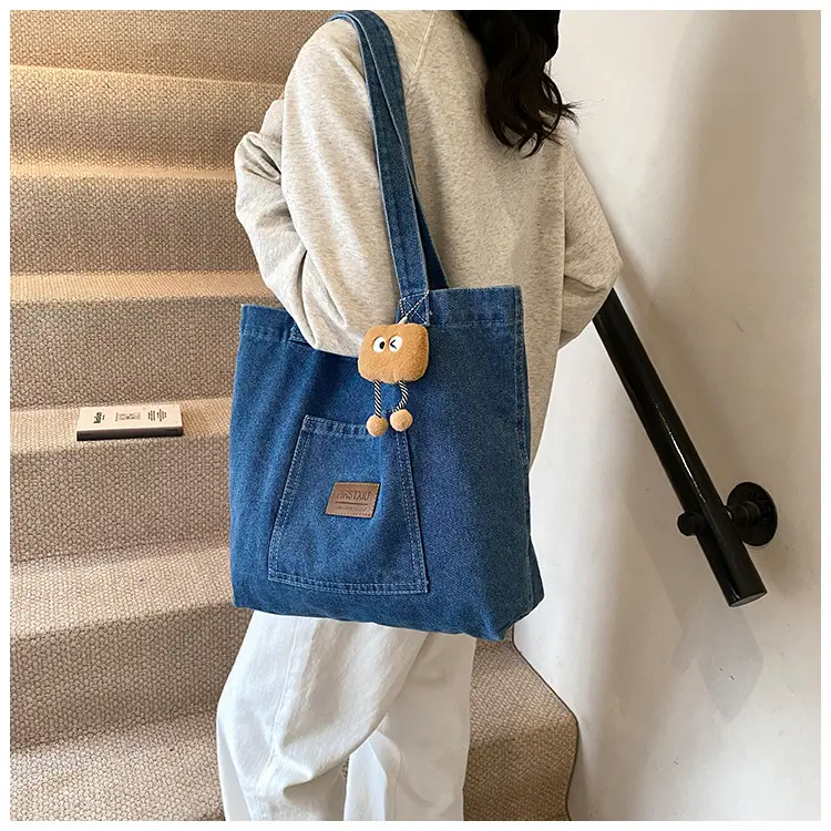 American Style Antique Denim Tote Bag Large Capacity — feature 12