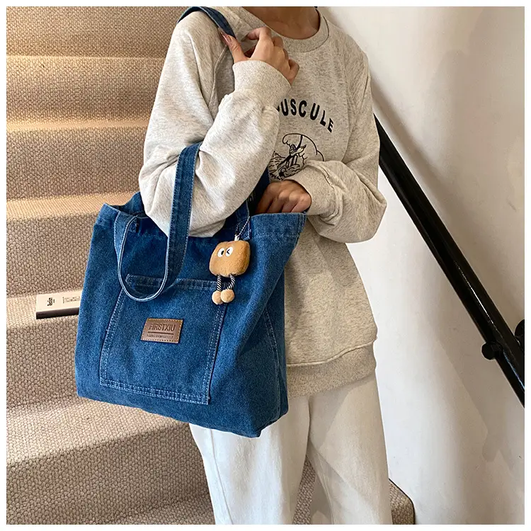 American Style Antique Denim Tote Bag Large Capacity — feature 13