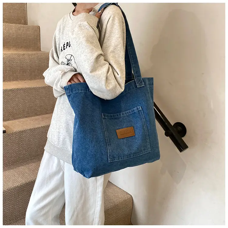 American Style Antique Denim Tote Bag Large Capacity — feature 14