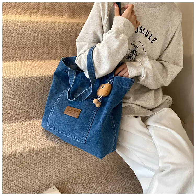 American Style Antique Denim Tote Bag Large Capacity — feature 15