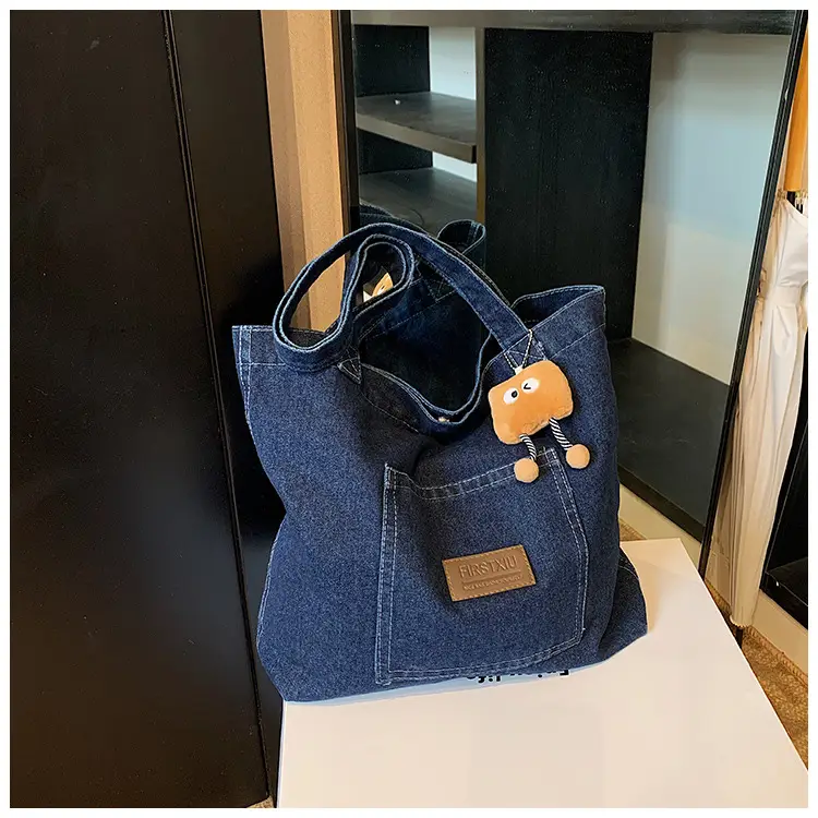 American Style Antique Denim Tote Bag Large Capacity — feature 17
