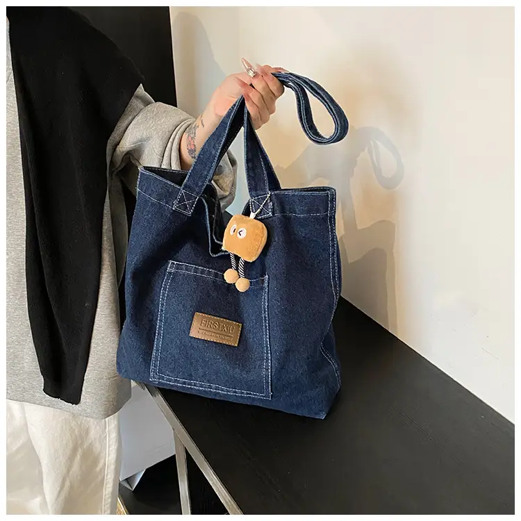 American Style Antique Denim Tote Bag Large Capacity — feature 6