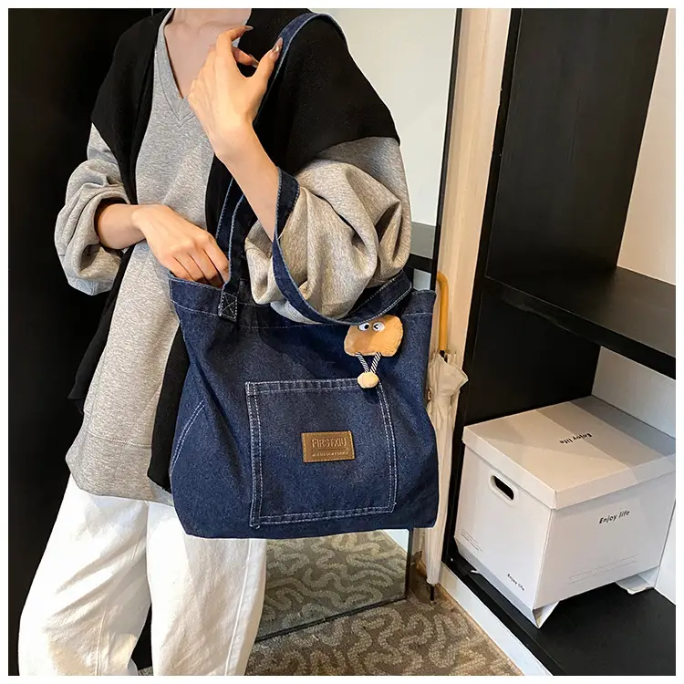American Style Antique Denim Tote Bag Large Capacity — feature 7