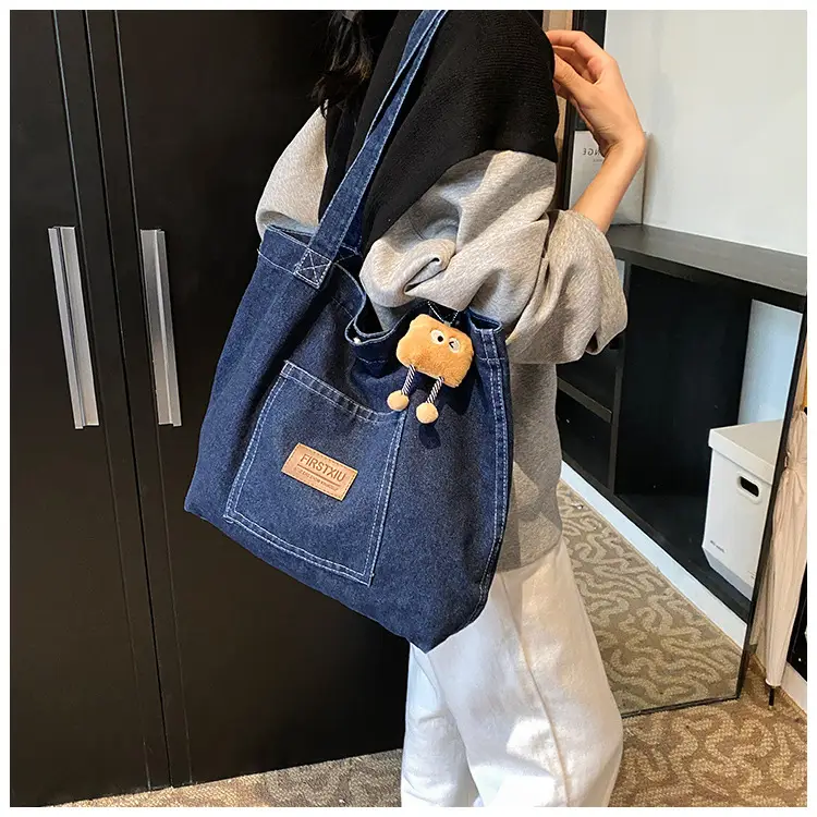 American Style Antique Denim Tote Bag Large Capacity — feature 8