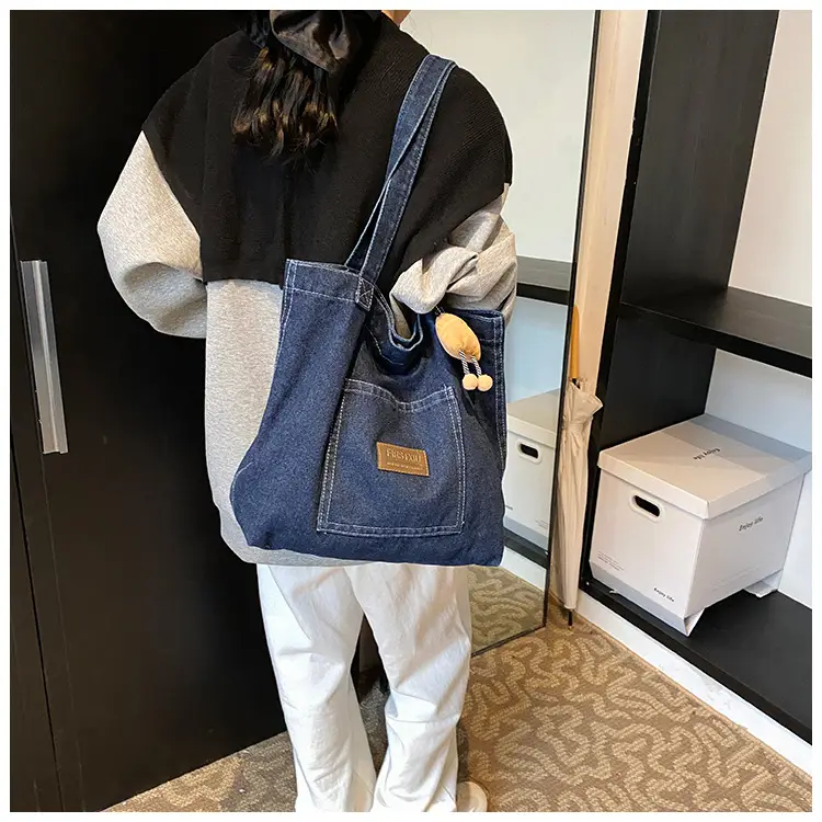 American Style Antique Denim Tote Bag Large Capacity — feature 9