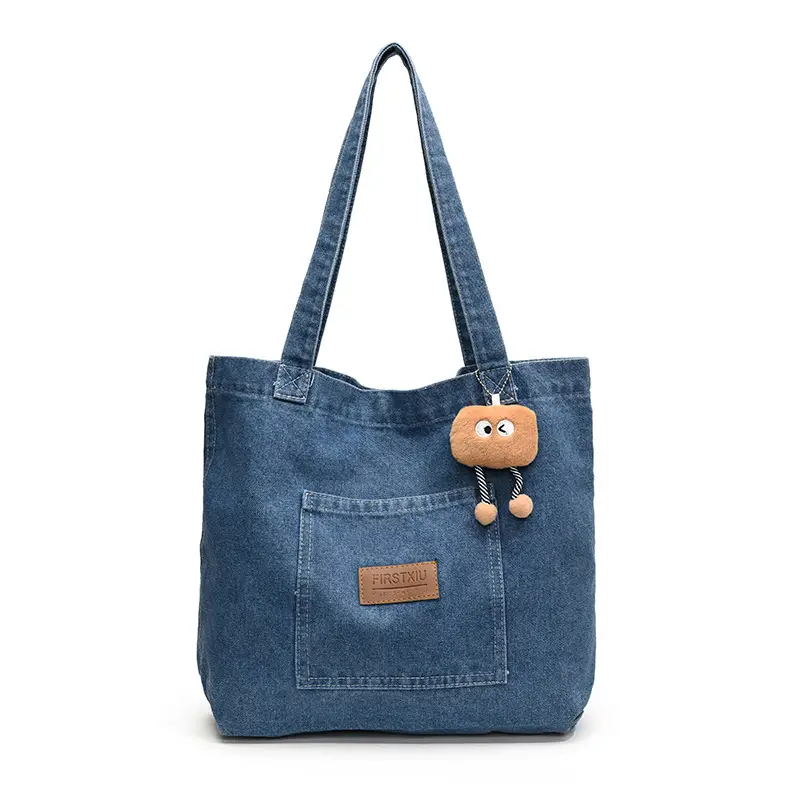 American Style Antique Denim Tote Bag Large Capacity - Image 2