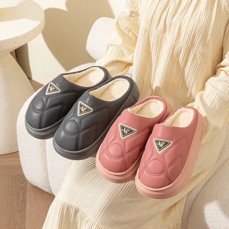 Waterproof Cotton Slippers for Women 2024 New Winter Indoor Home Thick Bottom fleece-lined Warm Outer Wear Couple Cotton Slippers for Men - Image 6