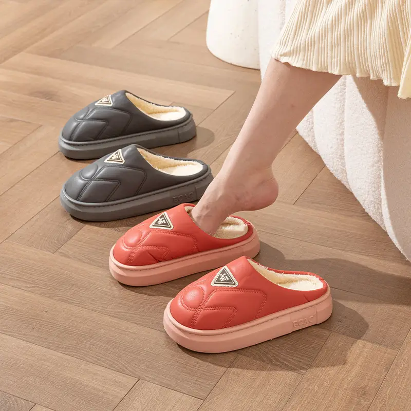 Waterproof Cotton Slippers for Women 2024 New Winter Indoor Home Thick Bottom fleece-lined Warm Outer Wear Couple Cotton Slippers for Men - Image 8